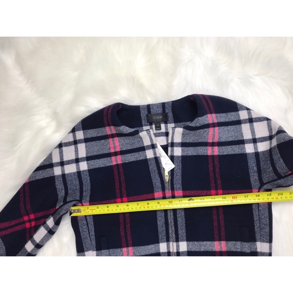 J. Crew Plaid Wool Bomber Navy - Picture 6 of 8